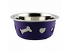 WeatherBeeta Non-Slip Stainless Silicone Bone Dog Bowl - Dark Purple - 21cm